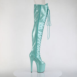 Pleaser FLAMINGO-3021GP Platform Overknee Boots Patent Glitter Turquoise EU-35 / US-5
