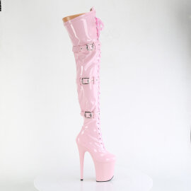 Pleaser FLAMINGO-3028 Platform Overknee Boots Patent Pink EU-38 / US-8