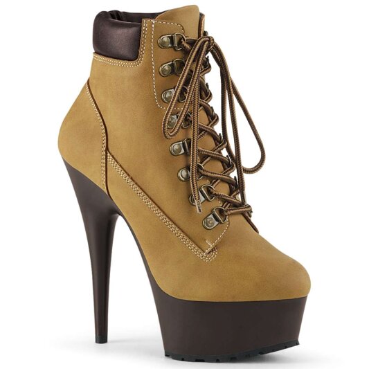 Pleaser DELIGHT-600TL-02 Tan Nubuck Faux Leather/Dark Brown Matte EU-35 / US-5