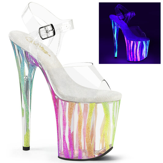 Pleaser FLAMINGO-808RG-03 Platform Sandalettes Clear Glitter Multicolored EU-37 / US-7