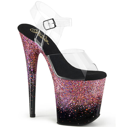 Pleaser FLAMINGO-808SS Platform Sandalettes Clear Glitter Pink EU-38 / US-8