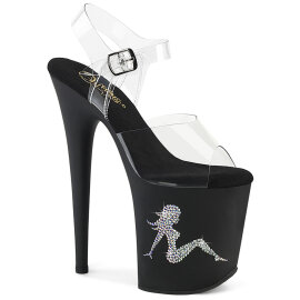 Pleaser FLAMINGO-808TGRS Platform Sandalettes Clear Rhinestones Black Silver EU-35 / US-5
