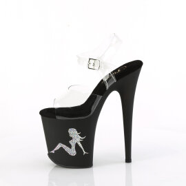 Pleaser FLAMINGO-808TGRS Platform Sandalettes Clear Rhinestones Black Silver EU-35 / US-5