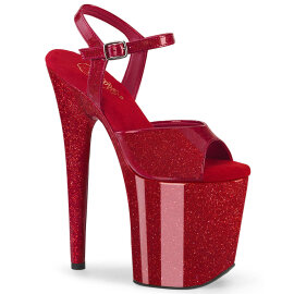 Pleaser FLAMINGO-809GP Platform Sandalettes Patent Glitter Red EU-35 / US-5