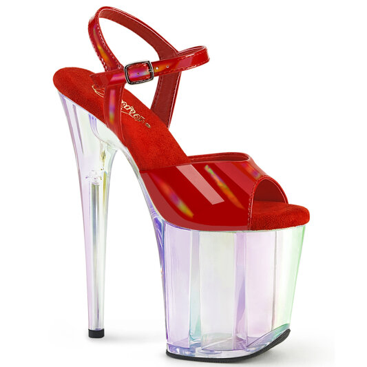 Pleaser FLAMINGO-809HT Platform Sandalettes Patent Hologram Smoke Red EU-35 / US-5