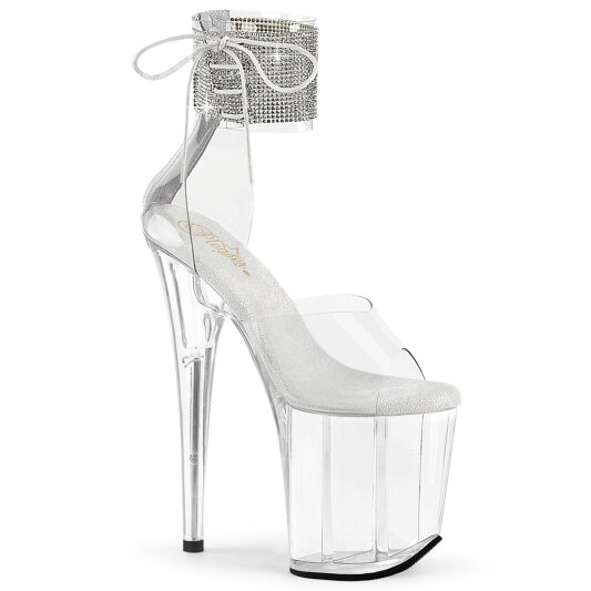 Pleaser FLAMINGO-824RS Platform Sandalettes Clear Rhinestones Transparent EU-41 / US-11