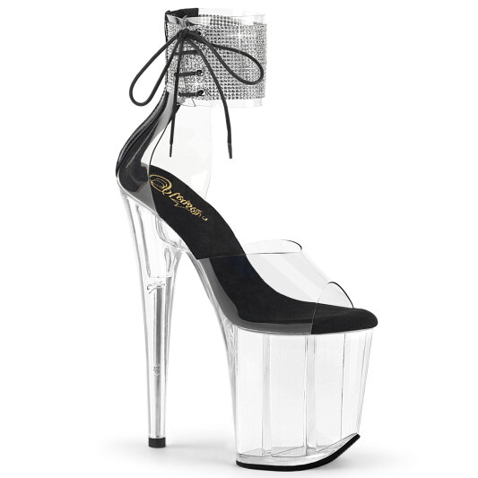 Pleaser FLAMINGO-824RS Platform Sandalettes Clear Rhinestones Transparent Black EU-35 / US-5