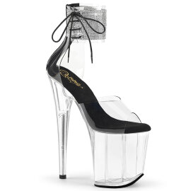 Pleaser FLAMINGO-824RS Platform Sandalettes Clear Rhinestones Transparent Black EU-35 / US-5