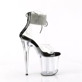 Pleaser FLAMINGO-824RS Platform Sandalettes Clear Rhinestones Transparent Black EU-35 / US-5