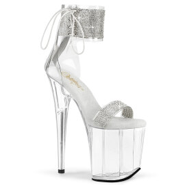Pleaser FLAMINGO-827RS Platform Sandalettes Clear Rhinestones Silver EU-35 / US-5