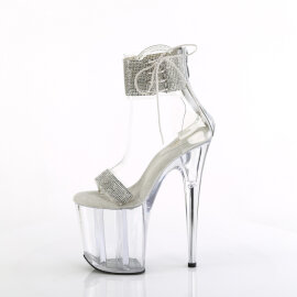 Pleaser FLAMINGO-827RS Platform Sandalettes Clear Rhinestones Silver EU-35 / US-5