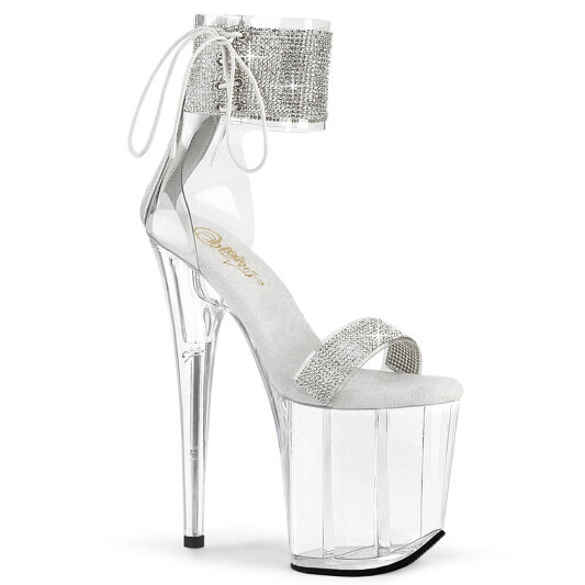 Pleaser FLAMINGO-827RS Platform Sandalettes Clear Rhinestones Silver EU-40 / US-10