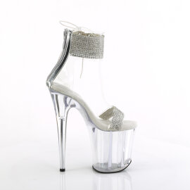 Pleaser FLAMINGO-827RS Platform Sandalettes Clear Rhinestones Silver EU-42 / US-12