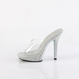Fabulicious LIP-101DM Mules Clear Rhinestones Silver EU-36 / US-6