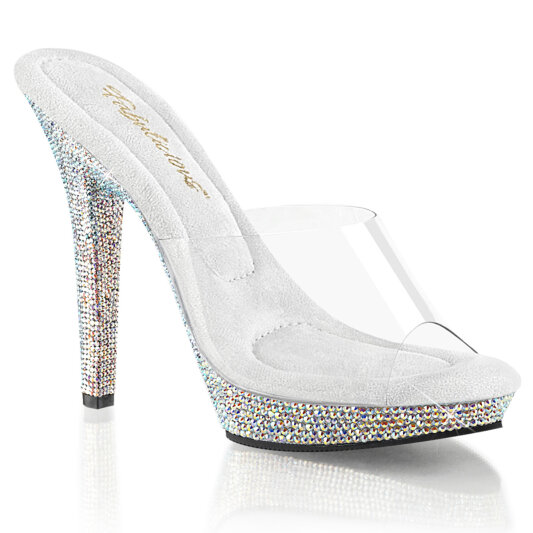 Fabulicious LIP-101DM Mules Clear Rhinestones Silver EU-39 / US-9