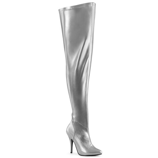 Pleaser SEDUCE-3000WC Overknee Boots Metallic Faux Leather Silver EU-38 / US-8