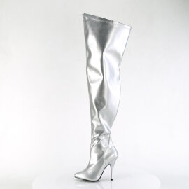 Pleaser SEDUCE-3000WC Overknee Boots Metallic Faux Leather Silver EU-38 / US-8