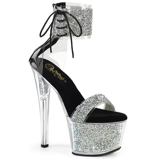 Pleaser SKY-327RSI Platform Sandalettes Rhinestones Silver Black EU-35 / US-5