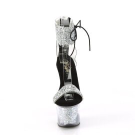 Pleaser SKY-327RSI Platform Sandalettes Rhinestones Silver Black EU-35 / US-5
