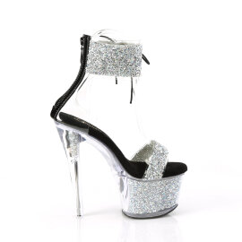 Pleaser SKY-327RSI Platform Sandalettes Rhinestones Silver Black EU-35 / US-5