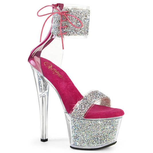 Pleaser SKY-327RSI Platform Sandalettes Rhinestones Silver Pink EU-35 / US-5