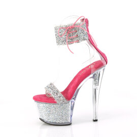 Pleaser SKY-327RSI Platform Sandalettes Rhinestones Silver Pink EU-35 / US-5
