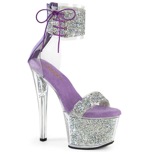 Pleaser SKY-327RSI Platform Sandalettes Rhinestones Silver Lavender EU-35 / US-5