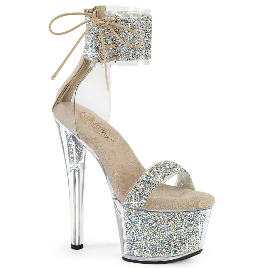 Pleaser SKY-327RSI Platform Sandalettes Rhinestones Silver Beige EU-35 / US-5