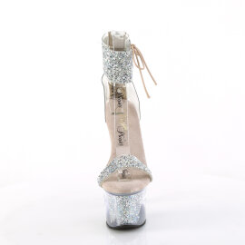 Pleaser SKY-327RSI Platform Sandalettes Rhinestones Silver Beige EU-35 / US-5