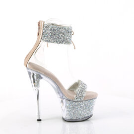 Pleaser SKY-327RSI Platform Sandalettes Rhinestones Silver Beige EU-35 / US-5