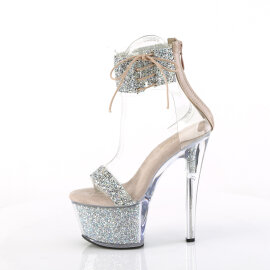 Pleaser SKY-327RSI Platform Sandalettes Rhinestones Silver Beige EU-37 / US-7