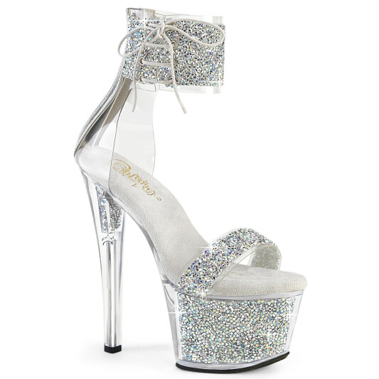 Pleaser SKY-327RSI Platform Sandalettes Rhinestones Silver EU-35 / US-5