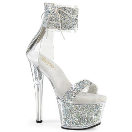 Pleaser SKY-327RSI Platform Sandalettes Rhinestones Silver EU-35 / US-5