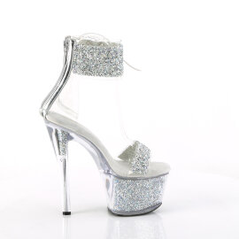 Pleaser SKY-327RSI Platform Sandalettes Rhinestones Silver EU-35 / US-5