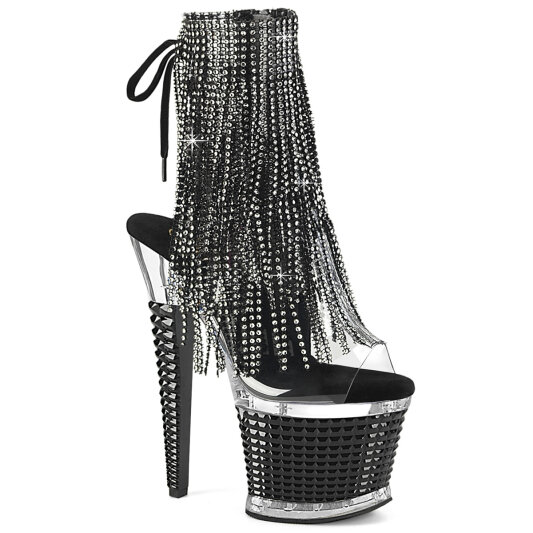Pleaser SPECTATOR-1017RSF Platform Sandalettes Clear Rhinestones Black EU-38 / US-8