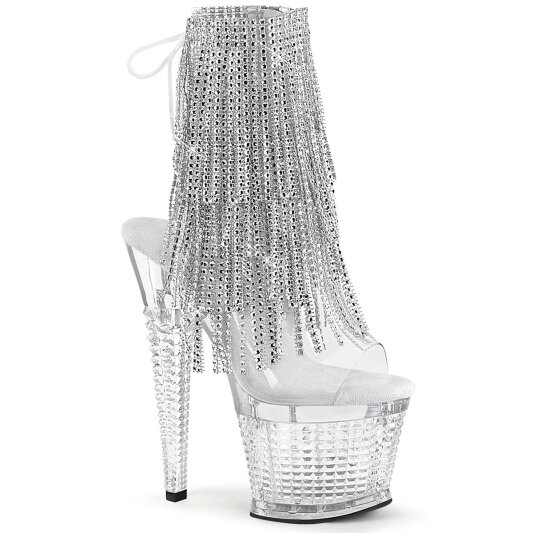 Pleaser SPECTATOR-1017RSF Platform Sandalettes Clear Rhinestones Silver EU-38 / US-8