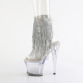 Pleaser SPECTATOR-1017RSF Platform Sandalettes Clear Rhinestones Silver EU-38 / US-8