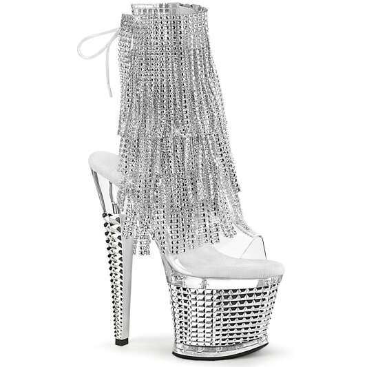 Pleaser SPECTATOR-1017RSF Platform Sandalettes Chrome Clear Rhinestones Silver EU-38 / US-8