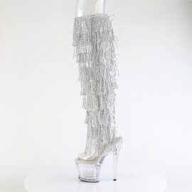 Pleaser SPECTATOR-3019C-RSF Platform Overknee Boots Clear Rhinestones Silver EU-38 / US-8