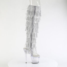 Pleaser SPECTATOR-3019C-RSF Platform Overknee Boots Clear Rhinestones Silver EU-39 / US-9