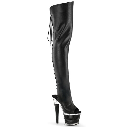 Pleaser SPECTATOR-3030 Platform Overknee Boots Faux Leather Clear Black EU-38 / US-8