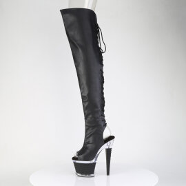 Pleaser SPECTATOR-3030 Platform Overknee Boots Faux Leather Clear Black EU-38 / US-8