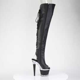 Pleaser SPECTATOR-3030 Platform Overknee Boots Faux Leather Clear Black EU-38 / US-8