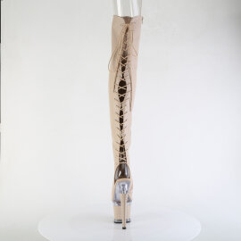 Pleaser SPECTATOR-3030 Platform Overknee Boots Faux Leather Clear Beige EU-37 / US-7