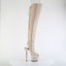 Pleaser SPECTATOR-3030 Platform Overknee Boots Faux Leather Clear Beige EU-37 / US-7