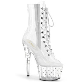 Pleaser STARDUST-1021C-7 Platform Ankle Boots Clear Rhinestones Transparent EU-35 / US-5