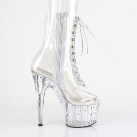 Pleaser STARDUST-1021C-7 Platform Ankle Boots Clear Rhinestones Transparent EU-35 / US-5