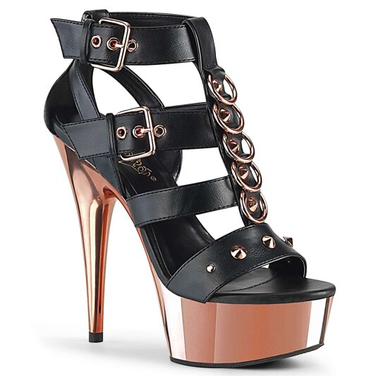 Pleaser DELIGHT-658 Black Faux Leather/Rose Gold Chrome EU-35 / US-5