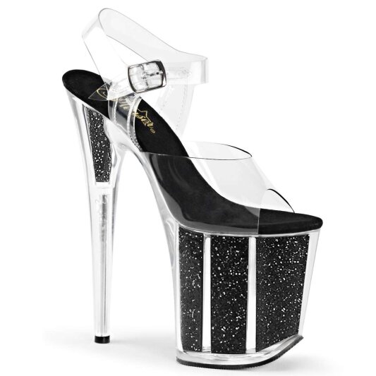 Pleaser FLAMINGO-808G Clear/Black Glitter EU-35 / US-5