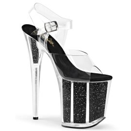 Pleaser FLAMINGO-808G Clear/Black Glitter EU-35 / US-5